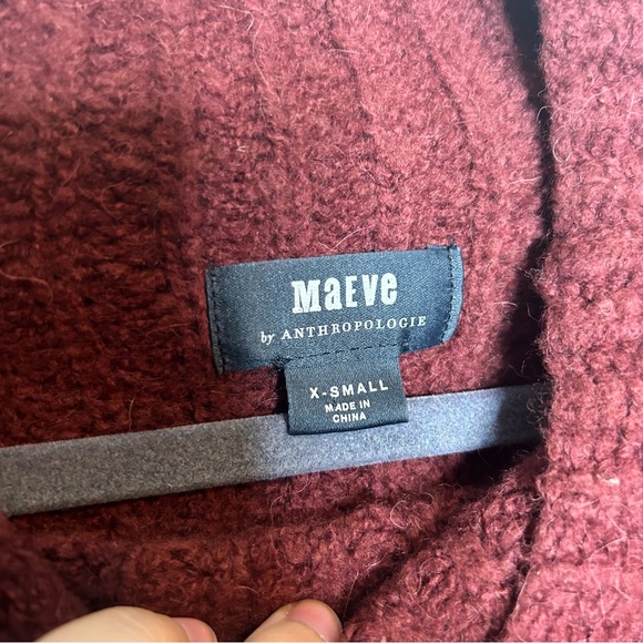 Anthropologie Maeve Athena Chunky Knit Maroon Ribbed Wool Sweater, XS - Picture 5 of 7